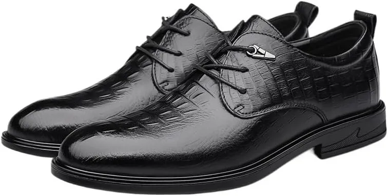 Black Crocodile Pattern Leather Shoes Mens Classic Wingtip Dress Shoes Elegant Wedding Prom Casual Oxfords