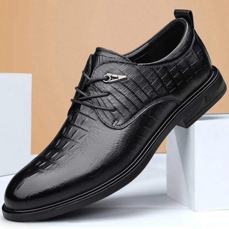 Black Crocodile Pattern Leather Shoes Mens Classic Wingtip Dress Shoes Elegant Wedding Prom Casual Oxfords