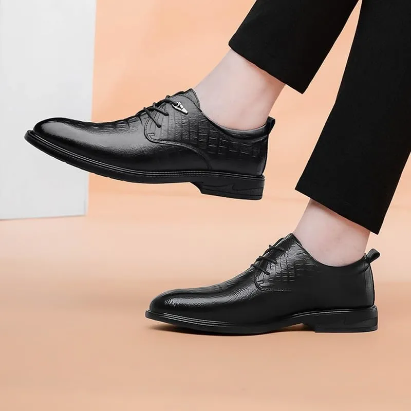 Black Crocodile Pattern Leather Shoes Mens Classic Wingtip Dress Shoes Elegant Wedding Prom Casual Oxfords