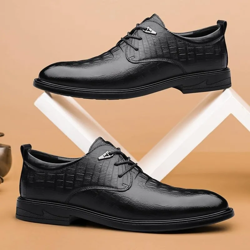 Black Crocodile Pattern Leather Shoes Mens Classic Wingtip Dress Shoes Elegant Wedding Prom Casual Oxfords