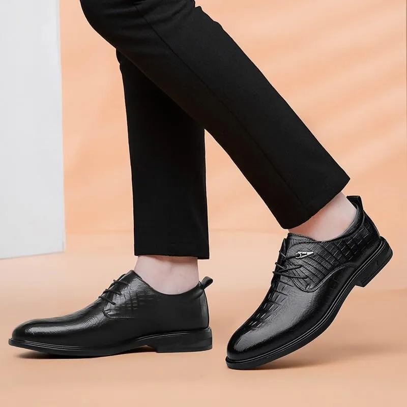 Black Crocodile Pattern Leather Shoes Mens Classic Wingtip Dress Shoes Elegant Wedding Prom Casual Oxfords