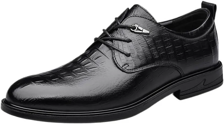 Black Crocodile Pattern Leather Shoes Mens Classic Wingtip Dress Shoes Elegant Wedding Prom Casual Oxfords