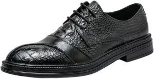Black Genuine Leather Brogue Men Shoes, New British Crocodile Pattern Patchwork Oxford, Men Formal Lace-up Shoes, Business Office Wedding