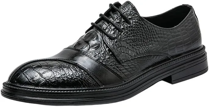 Black Genuine Leather Brogue Men Shoes, New British Crocodile Pattern Patchwork Oxford, Men Formal Lace-up Shoes, Business Office Wedding