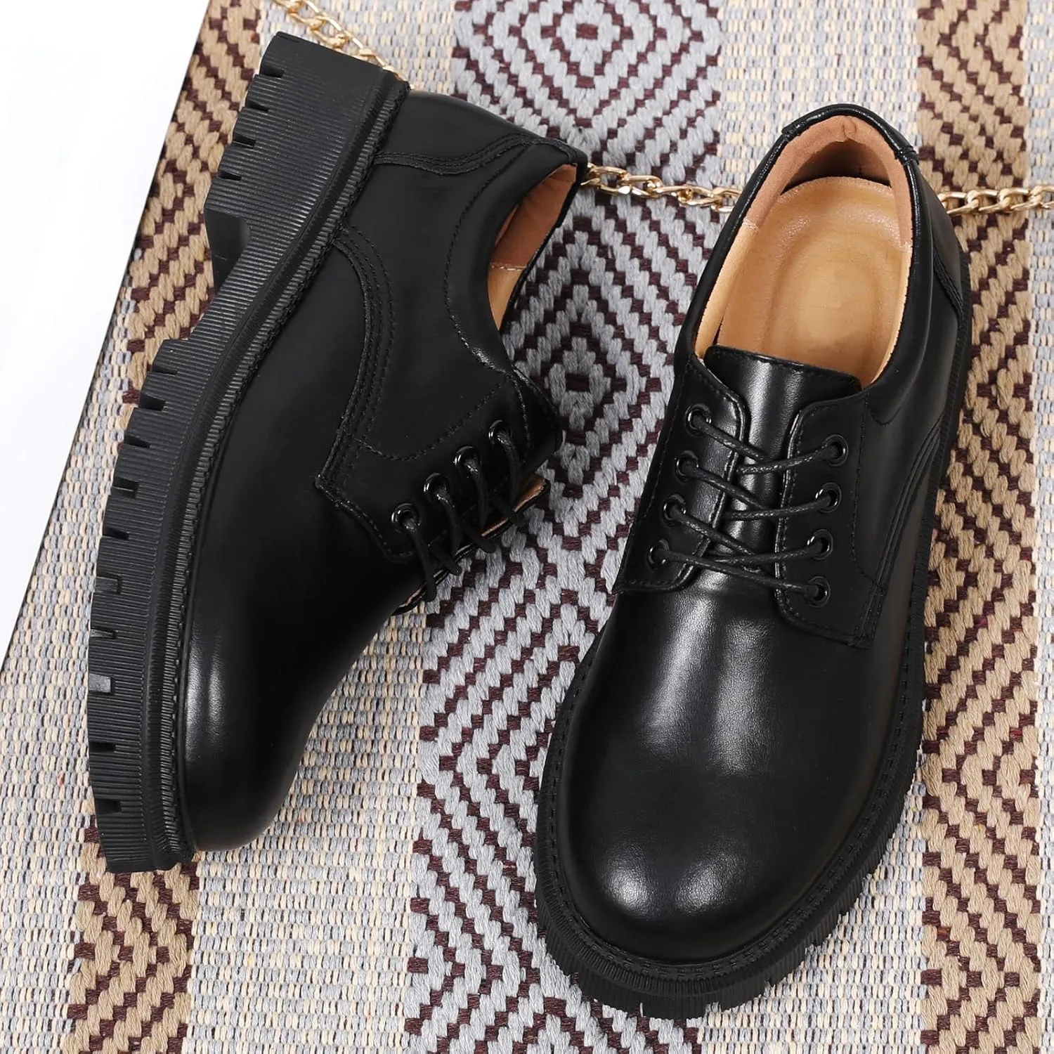 Black Platform Oxford Shoes for Women Chunky Leather Work Office Non Slip Dress Shoes Saddle Comfortable Business Shoes