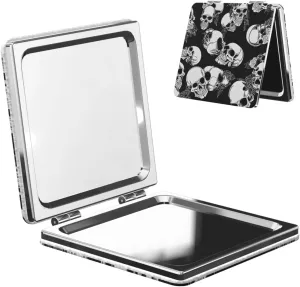 Black Skull Portable Pocket Cosmetic Mirror-Compact and Light, It is A Necessary Thing to Go Out for Beauty and Makeup