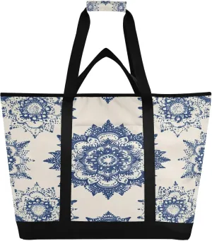 Blue Mandala Reusable Insulated Lunchbox Cooler Bag, Leakproof Kitchen Grocery Bag Collapsible Portable Cooler Tote Bag for Picnic, Camping, Office, Travel