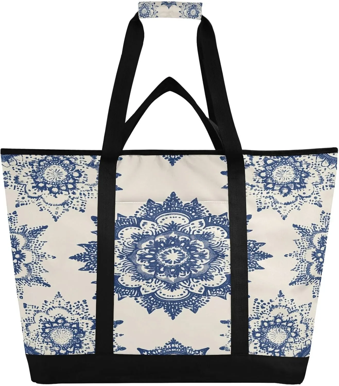 Blue Mandala Reusable Insulated Lunchbox Cooler Bag, Leakproof Kitchen Grocery Bag Collapsible Portable Cooler Tote Bag for Picnic, Camping, Office, Travel