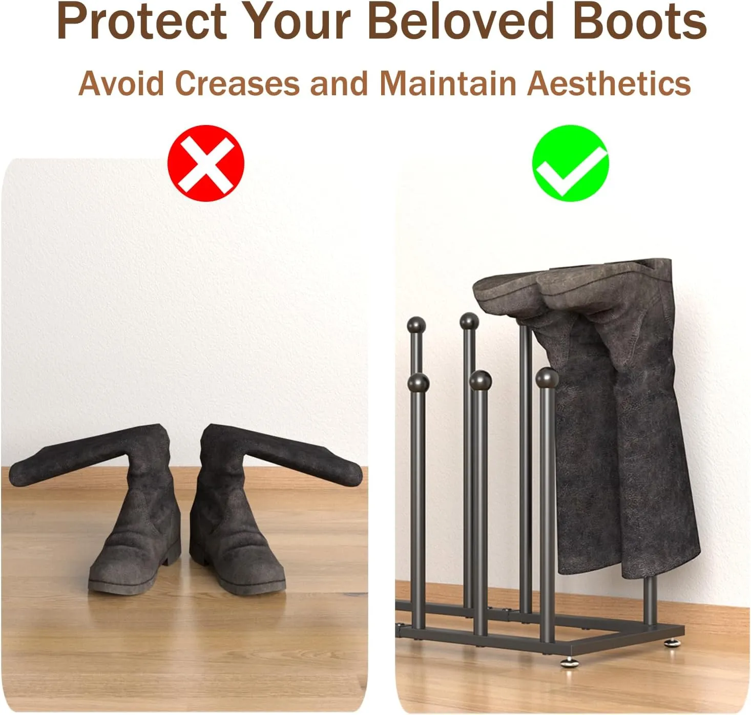 Boot Rack Shoe Organizer - Tall and Rain Boot Holder, Stainless Steel Entryway Closet Floor Organizer