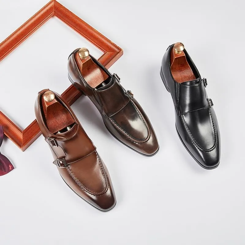British Button Shoes Men's Business Formal Leather Shoes Low-top Composite Sole Suitable for Wedding Office Parties