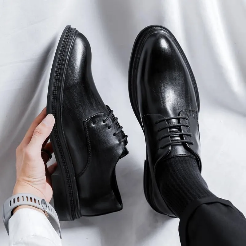 British Comfortable Men's Office Shoes Formal Lace-up Business Leather Shoes Daily Casual Low Top Non Slip Walking