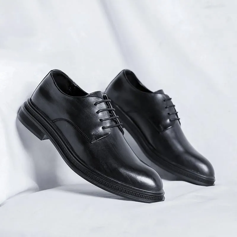 British Comfortable Men's Office Shoes Formal Lace-up Business Leather Shoes Daily Casual Low Top Non Slip Walking