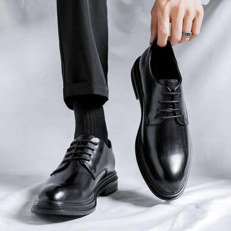 British Comfortable Men's Office Shoes Formal Lace-up Business Leather Shoes Daily Casual Low Top Non Slip Walking
