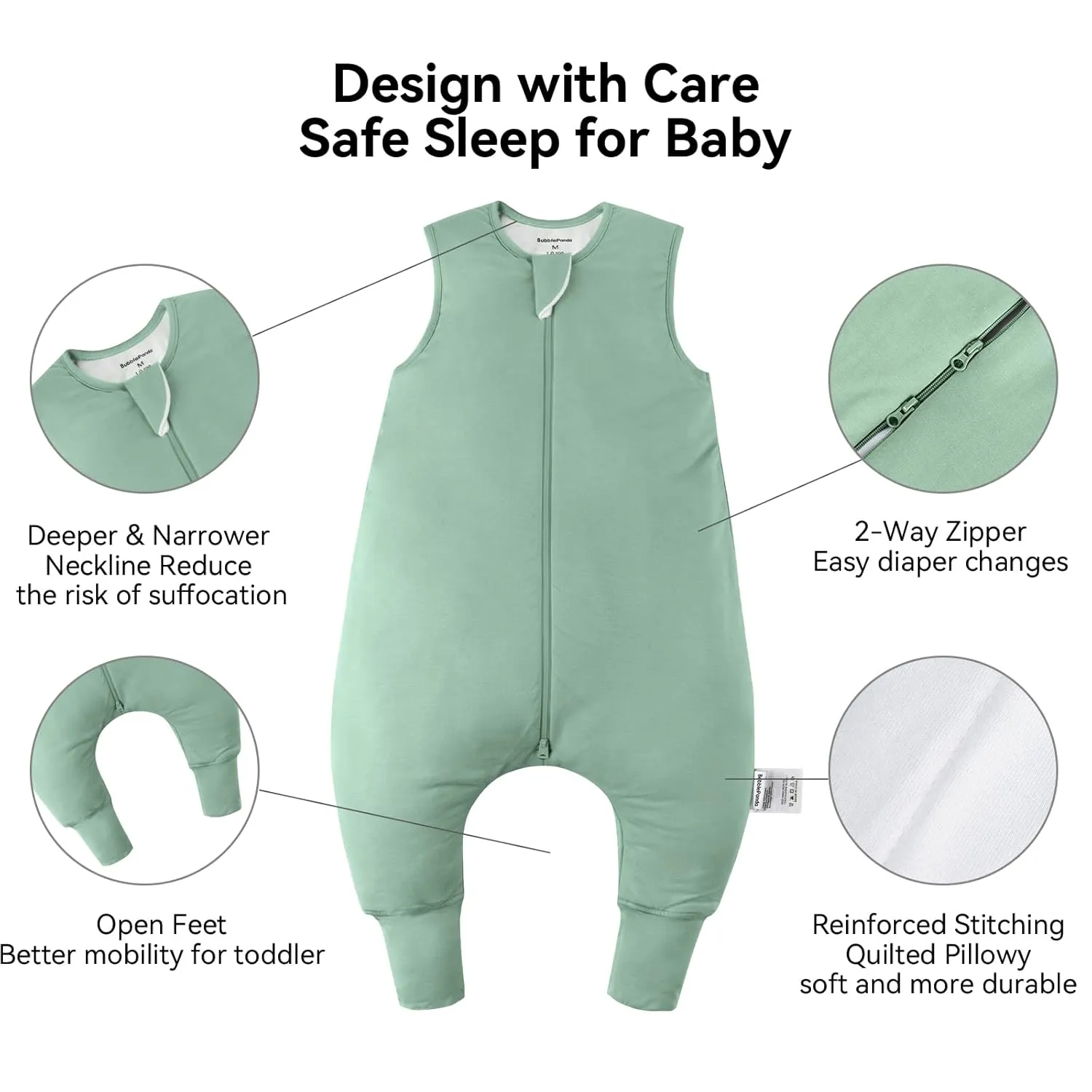 BubblePanda Toddler Sleep Sack with Feet 6-12 Months 100% Cotton Wearable Blanket with Legs Baby Sleep Bag Walker 0.5 Tog Summer Lightweight Thin Soft 2-Way Zipper