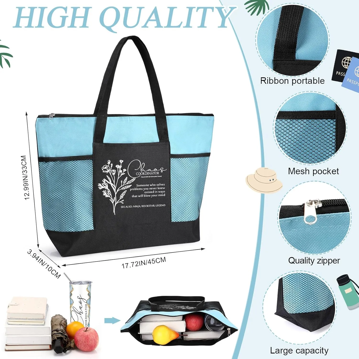 Buryeah 2 Pcs Chaos Coordinator Gifts for Women Employee Appreciation Gift 20 oz Marble Tumbler with Lid Large Tote Bag with Mesh Pockets Thank You Gift for Volunteer Assistant Coworker Nurse(Blue)