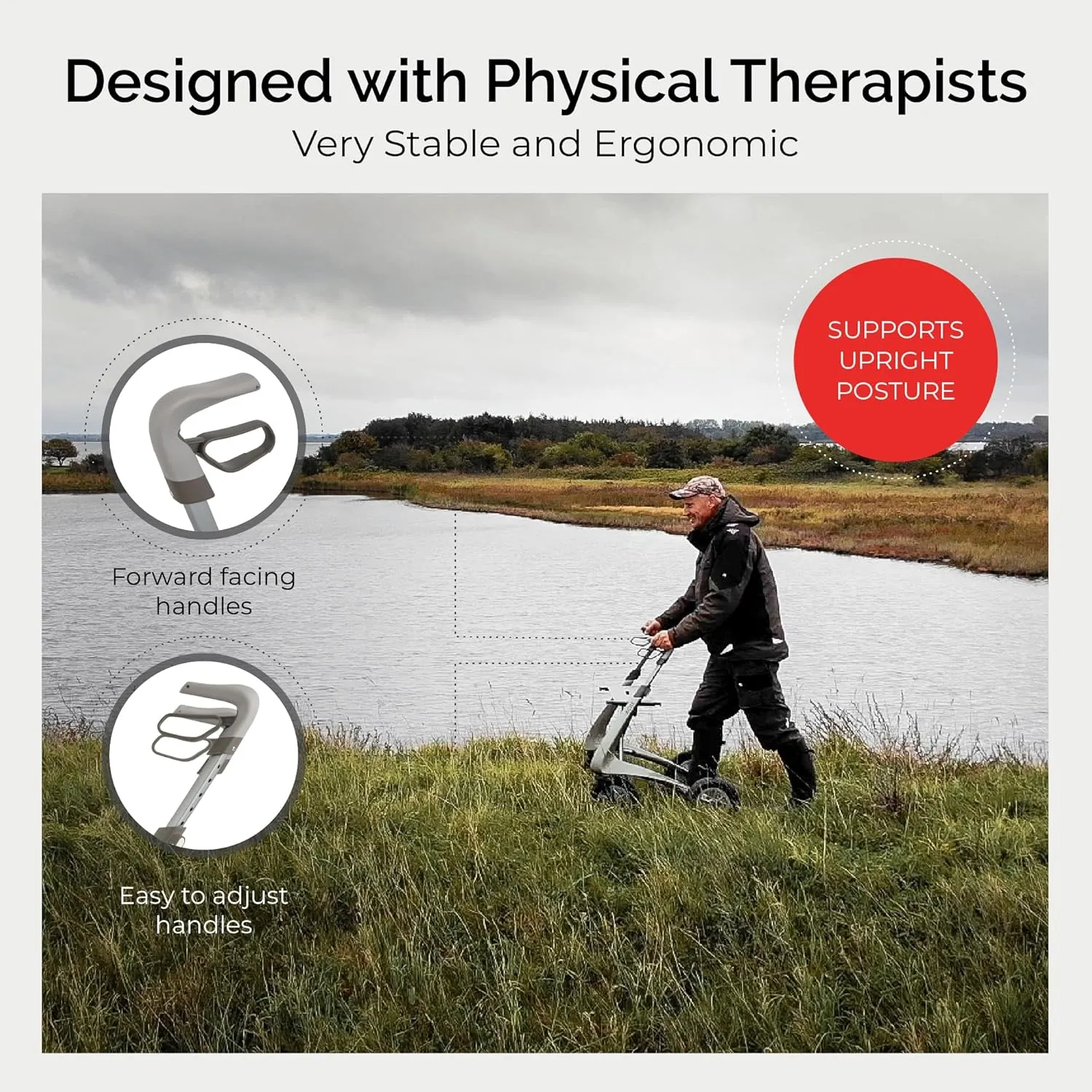 byACRE Carbon Overland/All Terrain Carbon rollator/Big Pneumatic Wheels/Lightweight at only 14.8 lbs/Foldable with seat