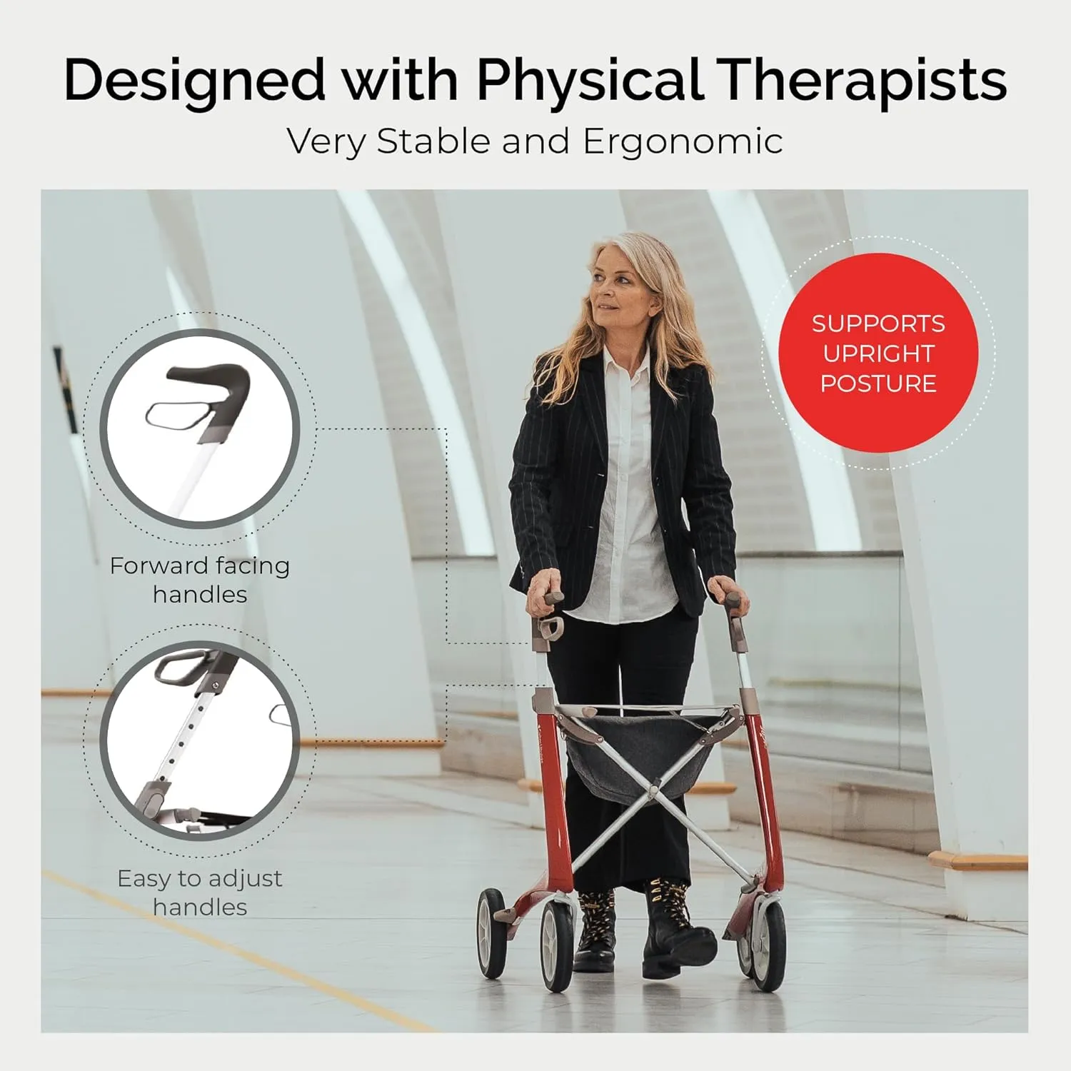 byACRE Carbon Ultralight Rollator Walker - 10.6 lbs Adult Walkers with 4 Wheels and Seat - Lightweight Seated Walkers with Wheels - Foldable Rolling Walker with Seat - Walker for Adults