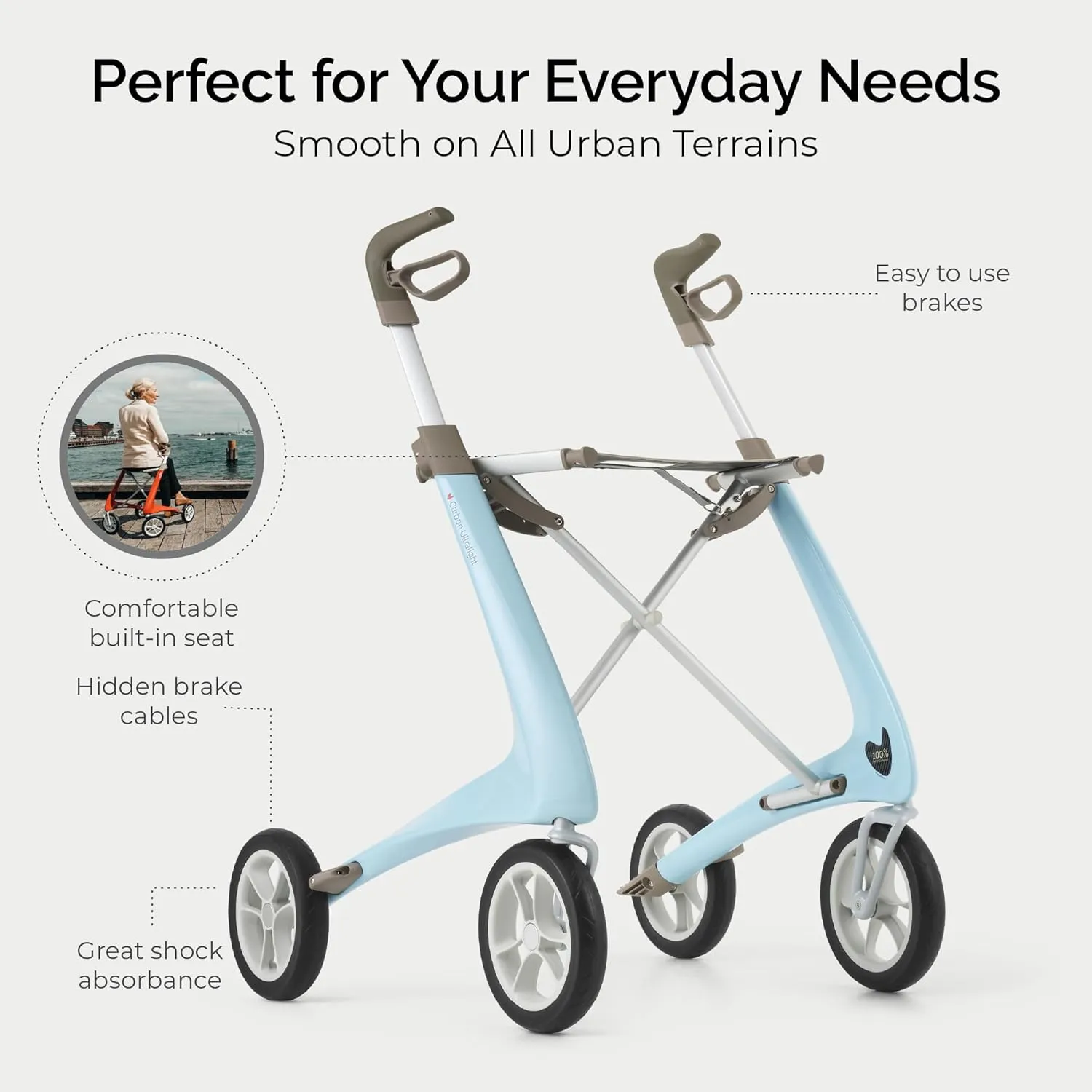 byACRE Carbon Ultralight Rollator Walker - 10.6 lbs Adult Walkers with 4 Wheels and Seat - Lightweight Seated Walkers with Wheels - Foldable Rolling Walker with Seat - Walker for Adults