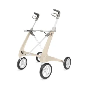 byACRE Carbon Ultralight Rollator Walker with Organizer Bag, Compact Track, 16" x 22" Seat (W x H), Oyster White