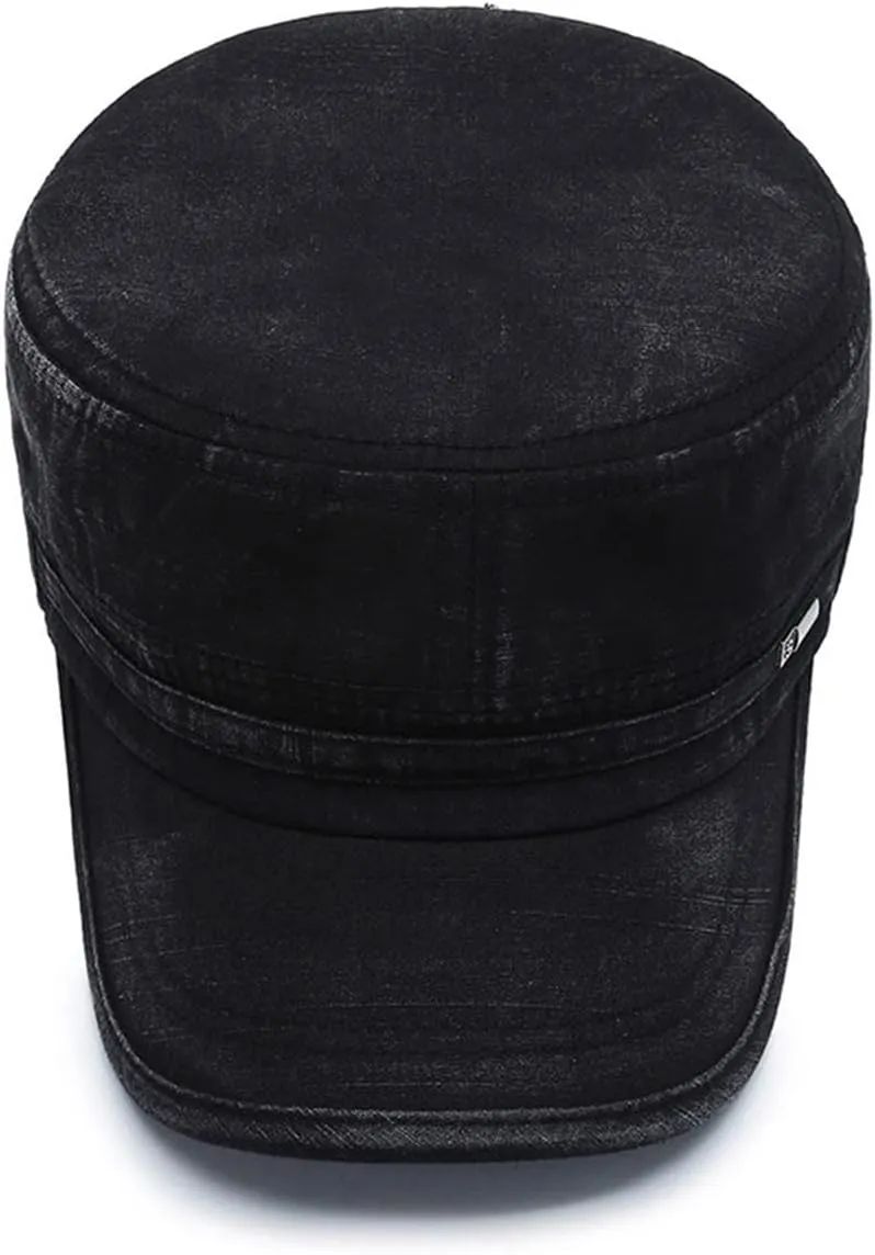 Cadet Army Military Hat Retro Fade Style Washed Cotton Flat Top Cap Adjustable