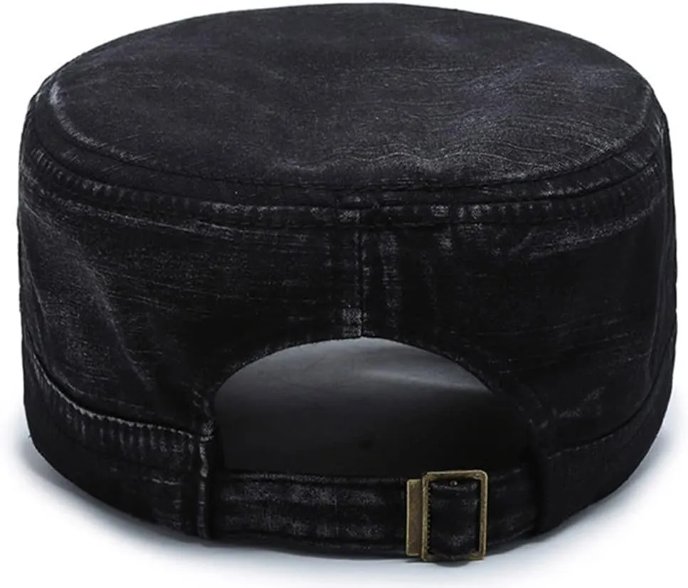 Cadet Army Military Hat Retro Fade Style Washed Cotton Flat Top Cap Adjustable