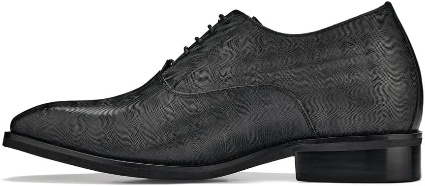 CALTO Men's Invisible Height Increasing Elevator Shoes - Black Micro-Perforated Leather Lace-up Formal Dress Oxfords - 3 Inches Taller - Y3520 - Size 11.5 D(M) US