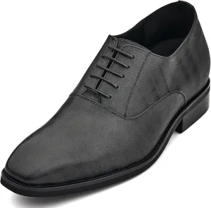 CALTO Men's Invisible Height Increasing Elevator Shoes - Black Micro-Perforated Leather Lace-up Formal Dress Oxfords - 3 Inches Taller - Y3520 - Size 11.5 D(M) US