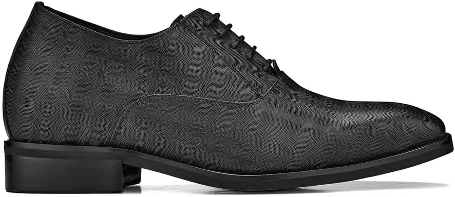 CALTO Men's Invisible Height Increasing Elevator Shoes - Black Micro-Perforated Leather Lace-up Formal Dress Oxfords - 3 Inches Taller - Y3520 - Size 11.5 D(M) US