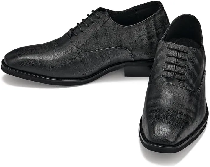 CALTO Men's Invisible Height Increasing Elevator Shoes - Black Micro-Perforated Leather Lace-up Formal Dress Oxfords - 3 Inches Taller - Y3520 - Size 11.5 D(M) US
