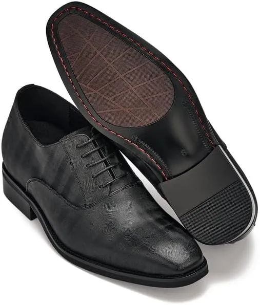 CALTO Men's Invisible Height Increasing Elevator Shoes - Black Micro-Perforated Leather Lace-up Formal Dress Oxfords - 3 Inches Taller - Y3520 - Size 11.5 D(M) US