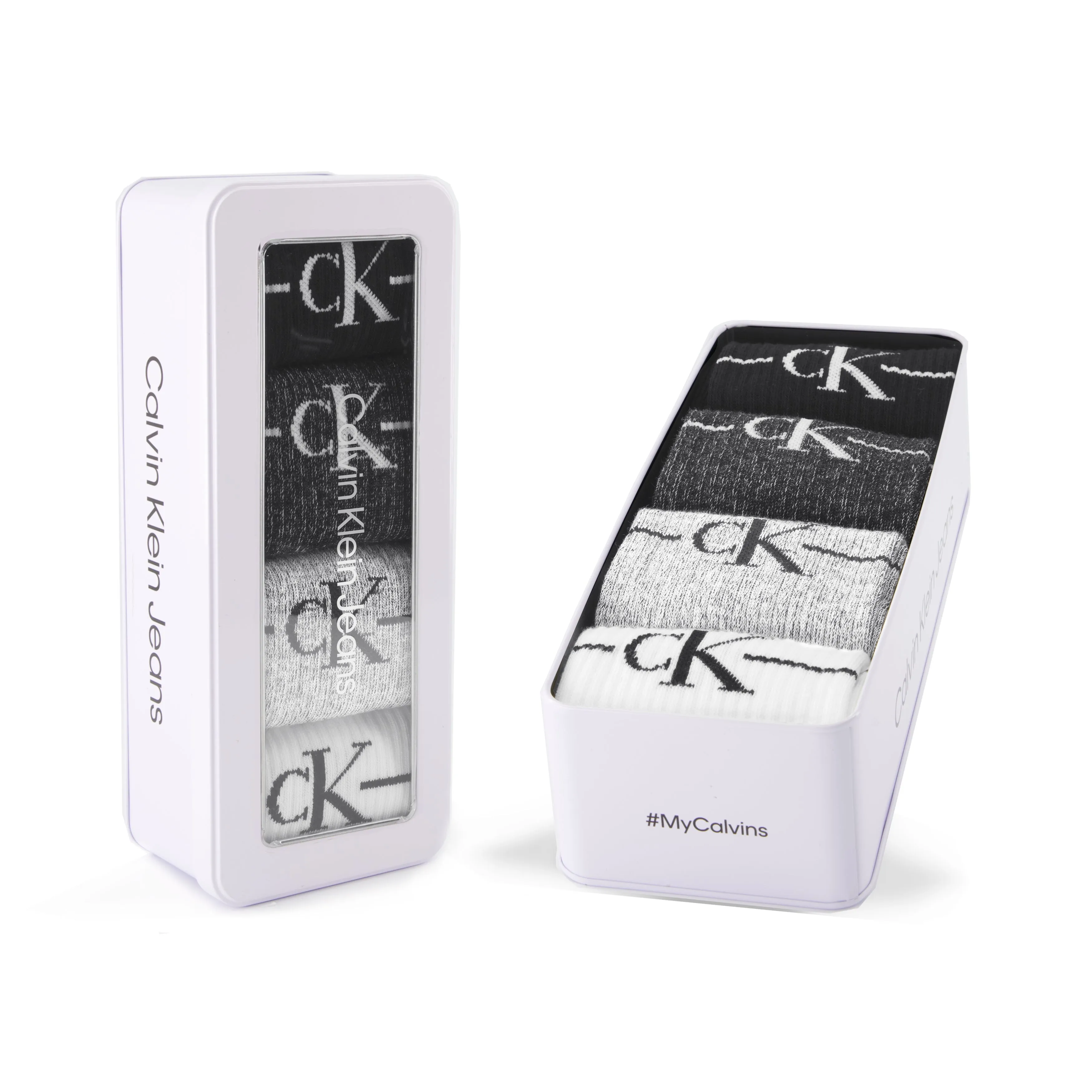 Calvin Klein 4 Pack Giftboxed Trainer Mens Crew Socks Black/White