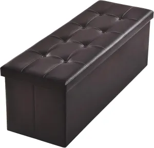 Camabel 43 inch Folding Ottoman Storage Bench Cube Hold up 700lbs Faux Leather 125L Storage Chest with Memory Foam Seat Footrest Padded Upholstered Stool for Bedroom Box Bed Coffee Table Brown