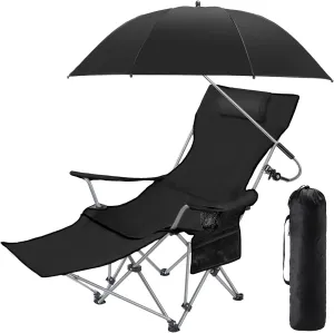 Camping Chair with Umbrella Reclining Chair with Foot Rest with Universal Clamp UPF 50  360 Degree Adjustable Umbrella Portable Lightweight Foldable for Outdoor