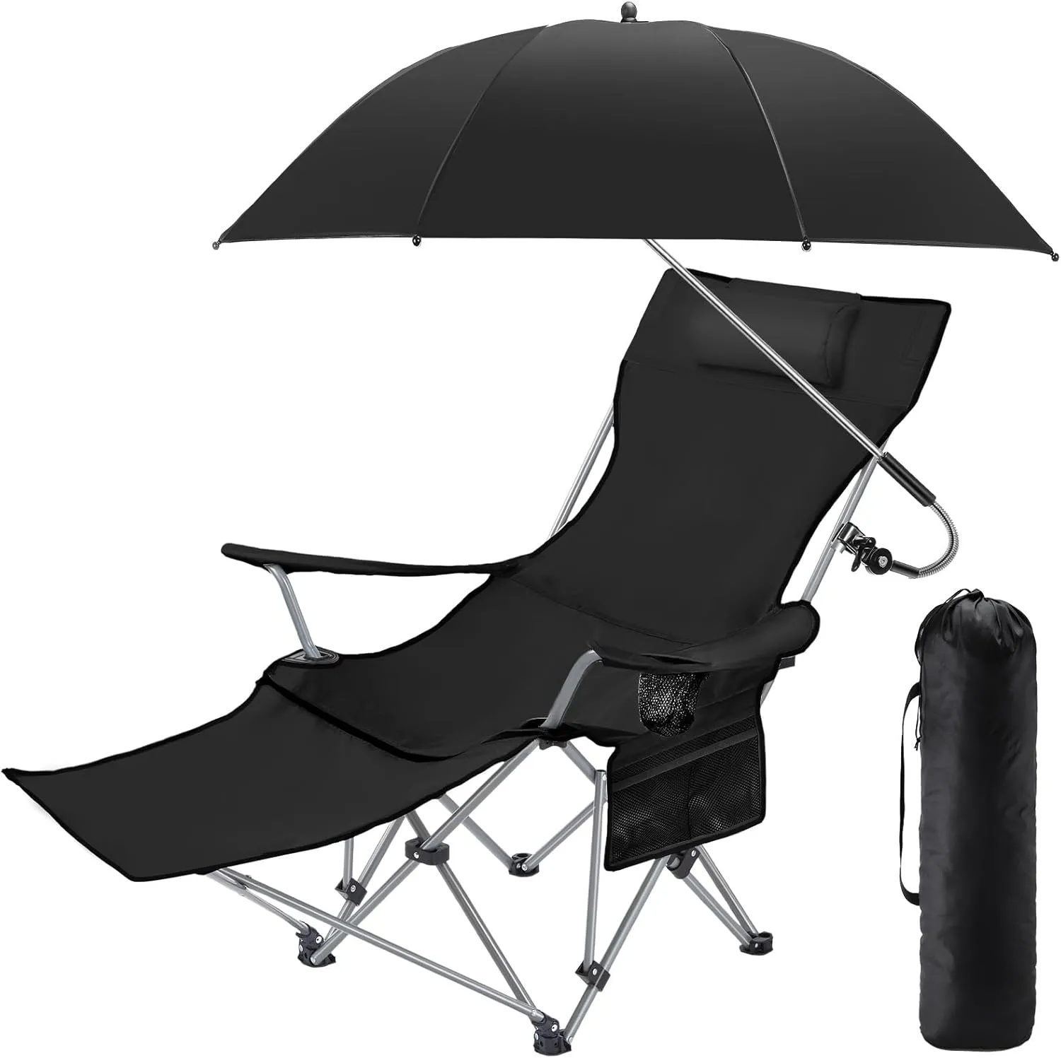 Camping Chair with Umbrella Reclining Chair with Foot Rest with Universal Clamp UPF 50  360 Degree Adjustable Umbrella Portable Lightweight Foldable for Outdoor