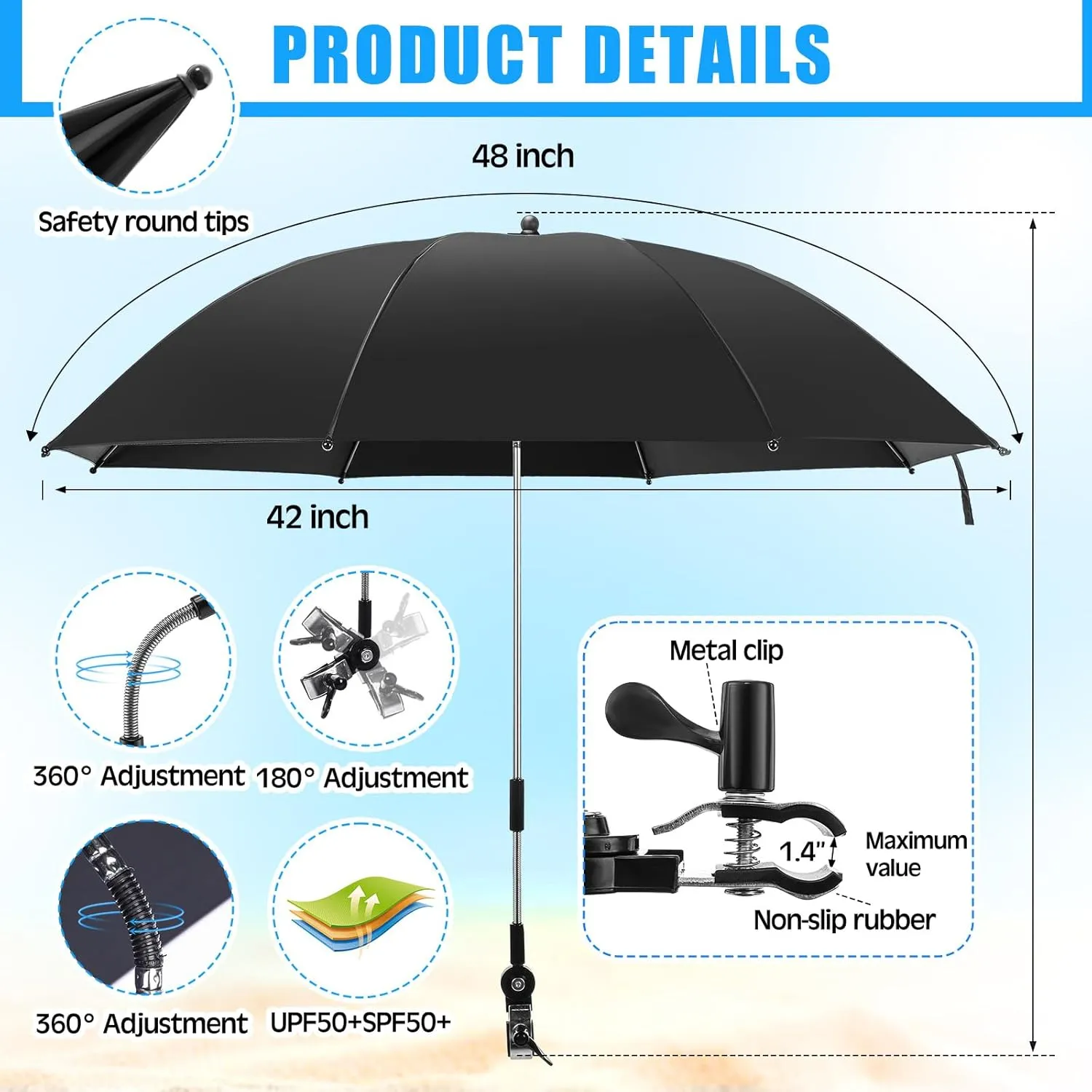 Camping Chair with Umbrella Reclining Chair with Foot Rest with Universal Clamp UPF 50  360 Degree Adjustable Umbrella Portable Lightweight Foldable for Outdoor