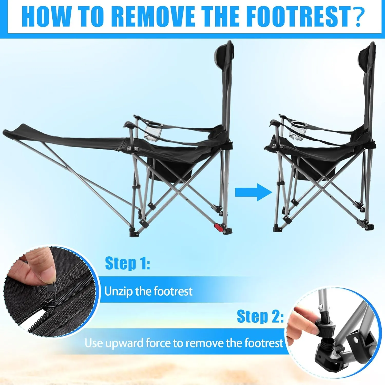 Camping Chair with Umbrella Reclining Chair with Foot Rest with Universal Clamp UPF 50  360 Degree Adjustable Umbrella Portable Lightweight Foldable for Outdoor