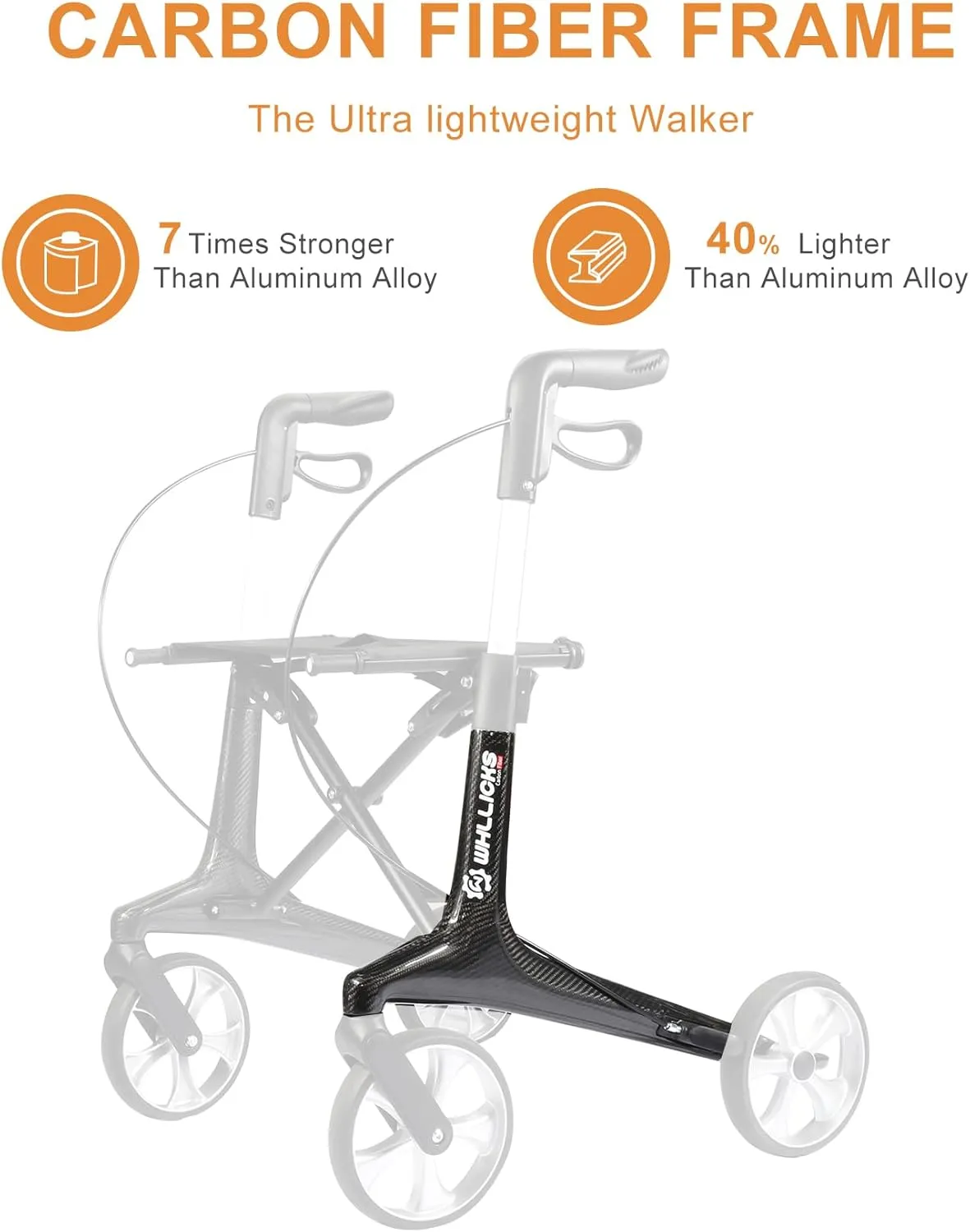 Carbon Ultralight Rollator Walkers for Seniors, Mothers Day Gifts, Only 13lbs Lightweight Foldable Walker, All Terrain 4 Wheels Walker with Seat and Brakes for Adults, 330lbs Capacity