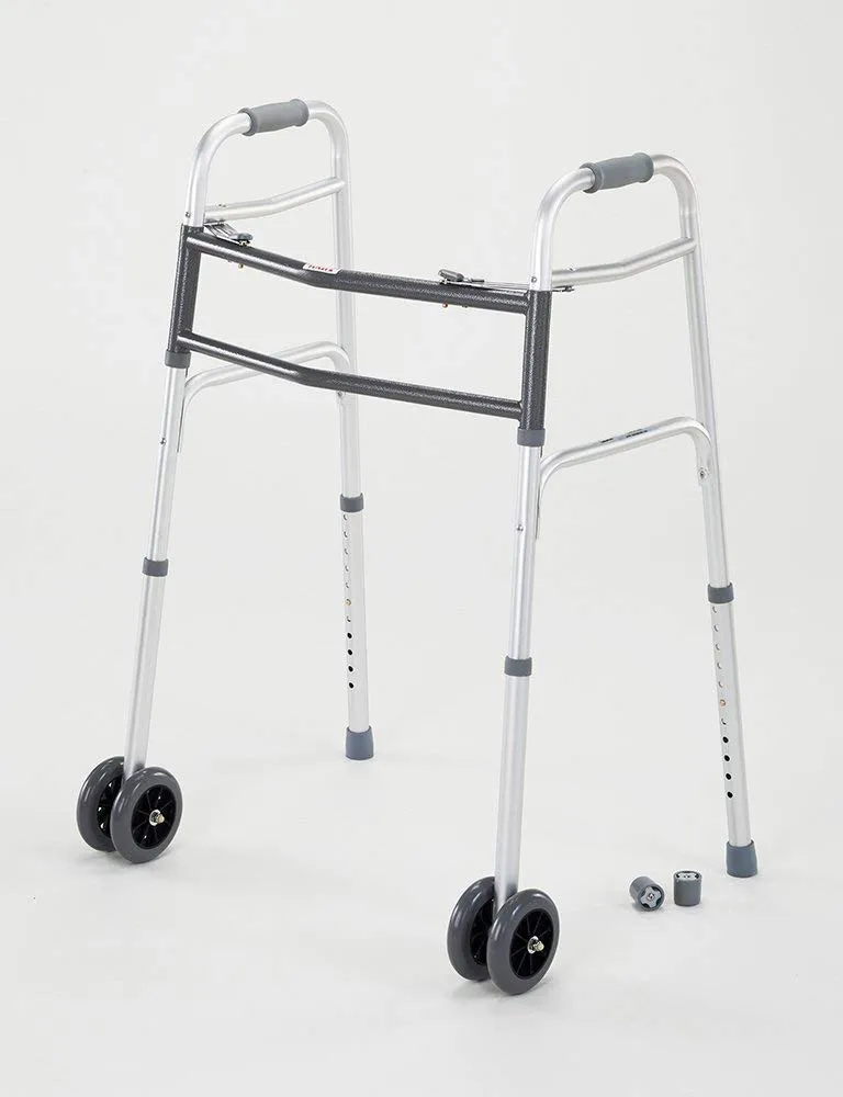 Cardinal Health CWAL0010B Heavy Duty Dual Release Aluminum Walker with 5IN Dual Front Wheels, Bariatric, 33-43IN, 500LB, 2 Walkers