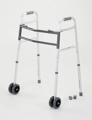 Cardinal Health CWAL0010B Heavy Duty Dual Release Aluminum Walker with 5IN Dual Front Wheels, Bariatric, 33-43IN, 500LB, 2 Walkers