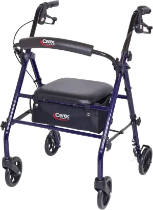 Carex Steel Rollator Walker with Seat and Wheels, Rolling Walker for Seniors, Supports 350lbs, For 5'0" to 5'8", Adult Rollator for Seniors, Padded Seat and Backrest for Elderly Assistance, Dark Blue