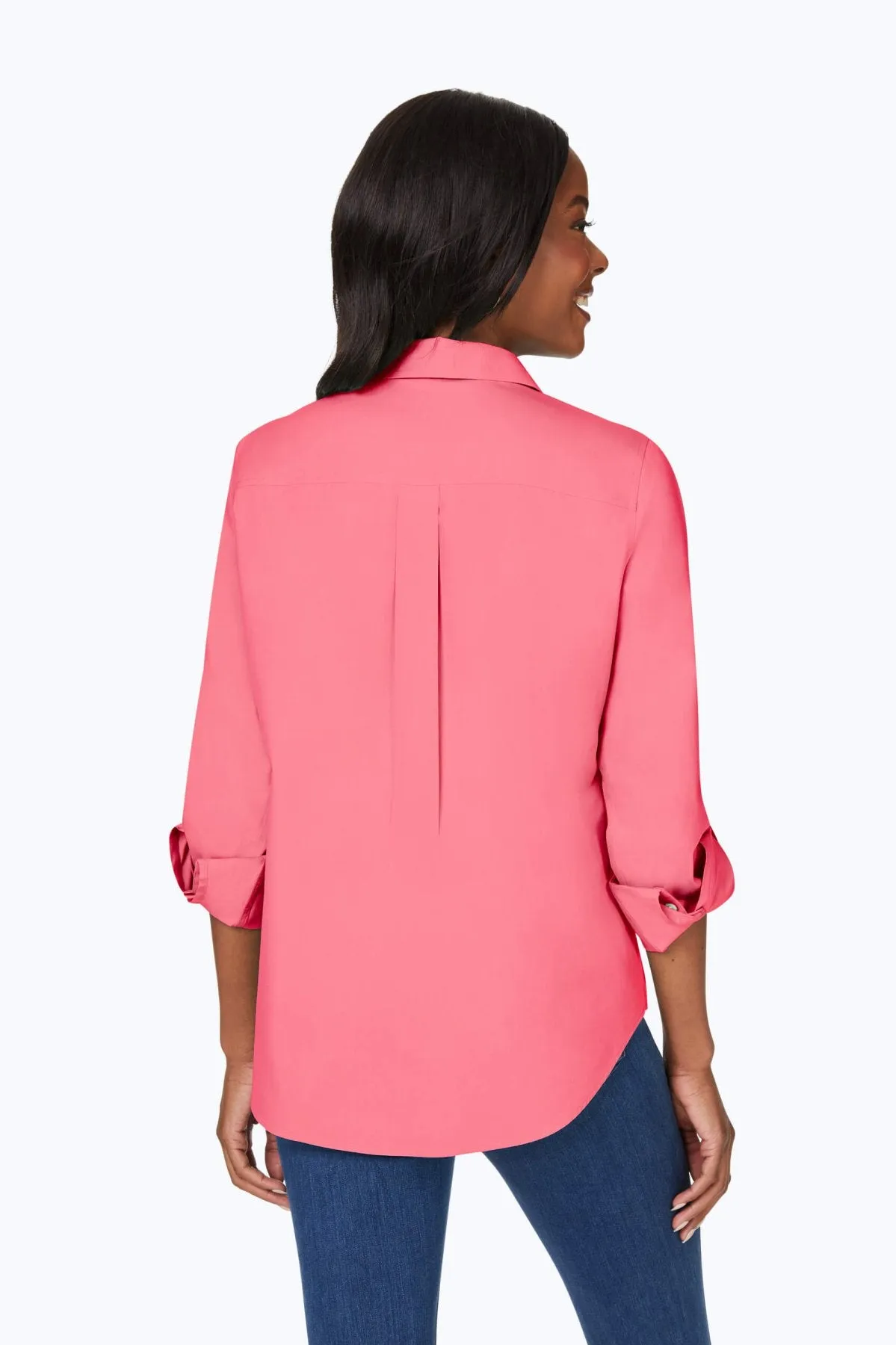 Charlie No Iron Pinpoint Roll Tab Shirt, Rose Red