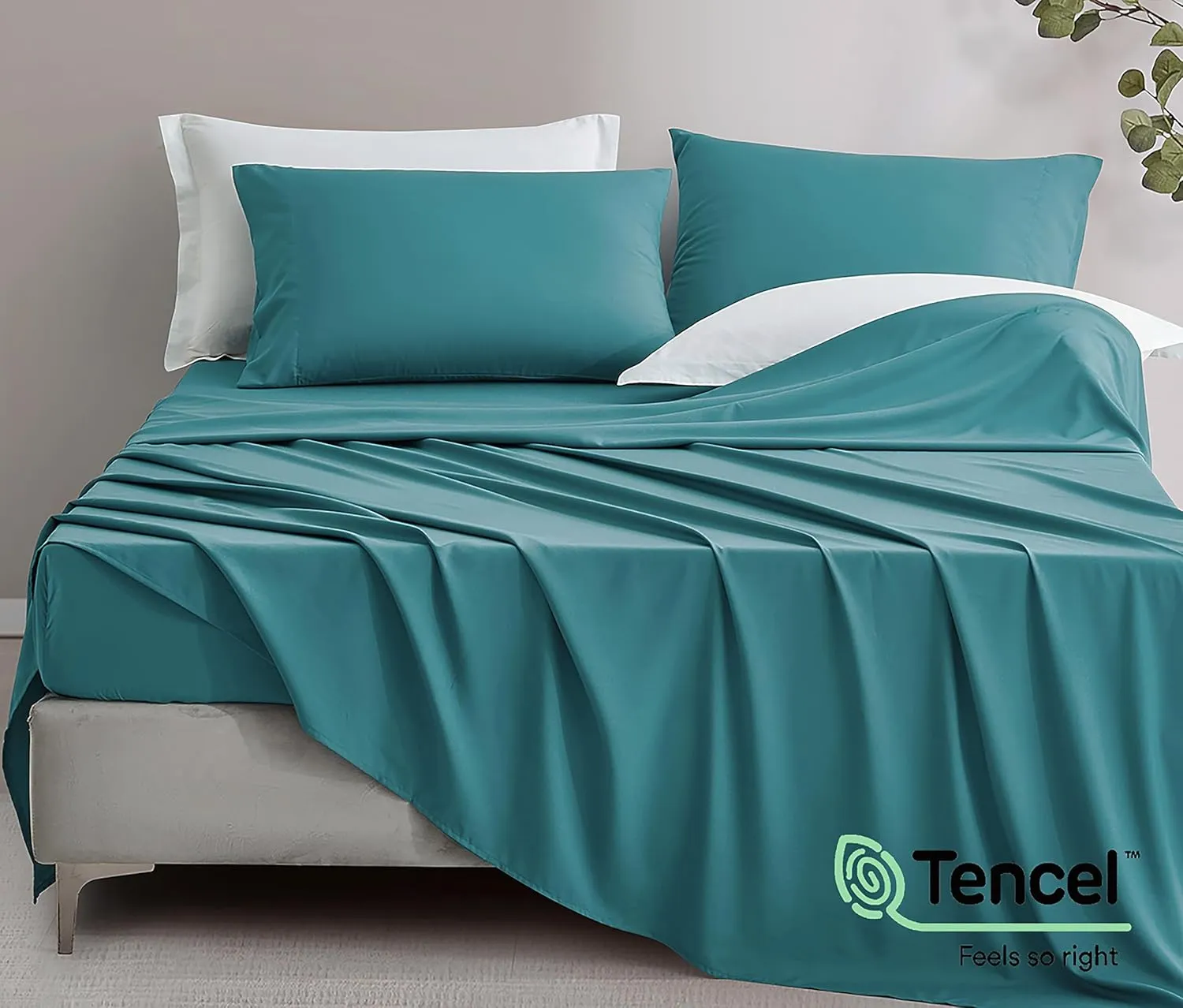 Chezmoi Collection Charisma Tencel Modal Blend Bed Sheets Queen Size 4-Piece Sheet Set Teal - Soft and Cozy Lightweight Breathable 15" Deep Pocket Cooling Sheets