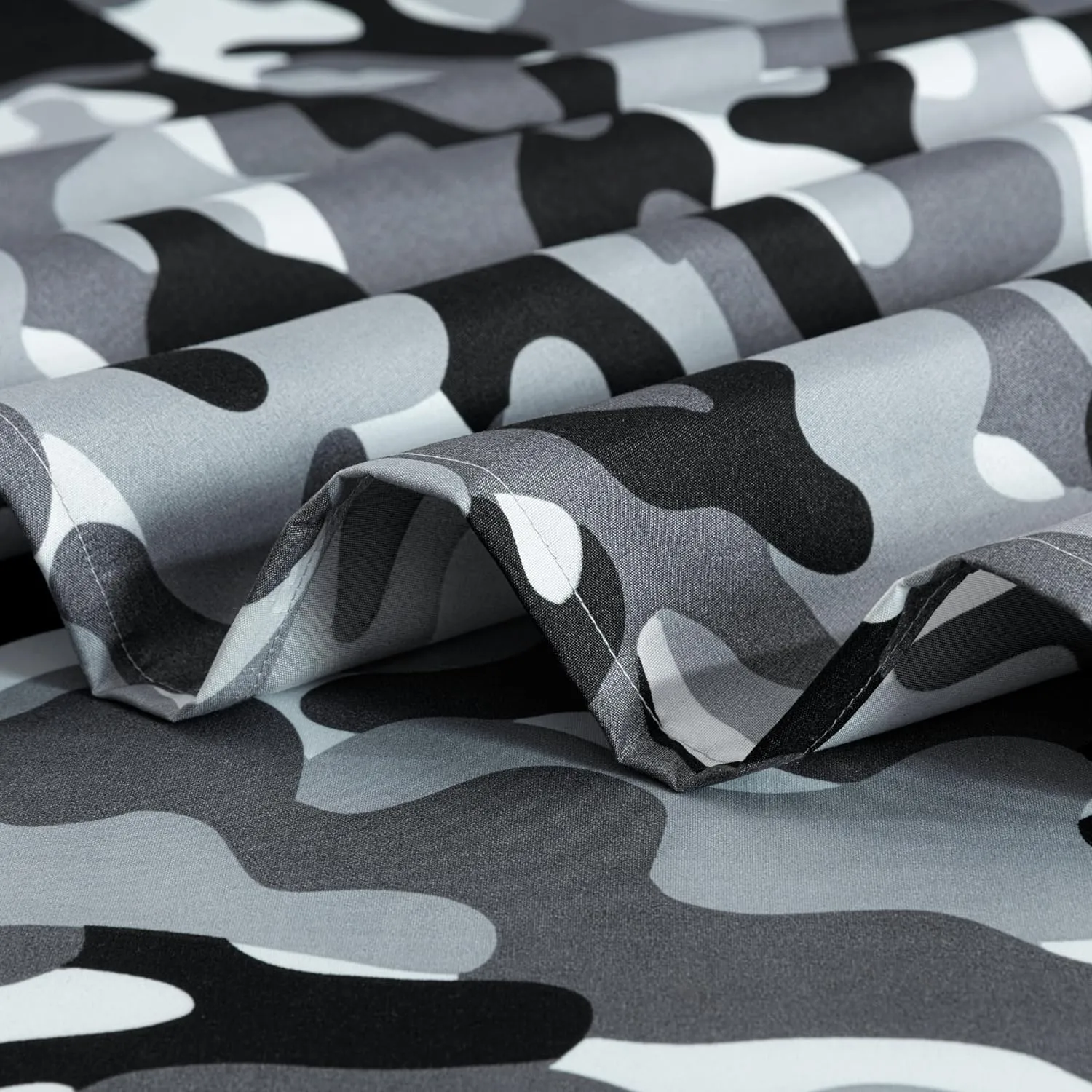 Chezmoi Collection Military Camo 4-Piece Sheet Set - Camouflage Black Gray Printed Microfiber Soft Breathable Deep Pocket Sheets and Pillowcases Set, Queen Size