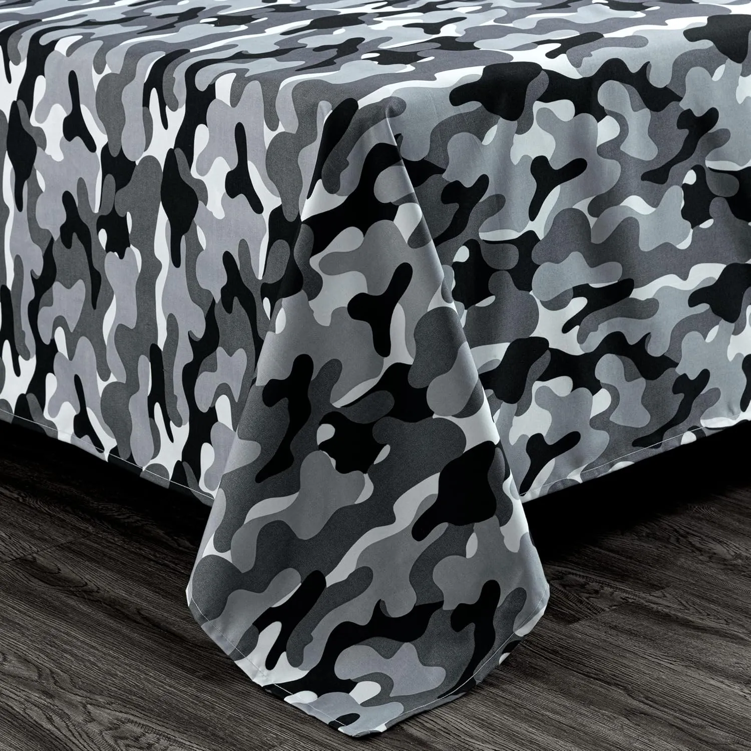 Chezmoi Collection Military Camo 4-Piece Sheet Set - Camouflage Black Gray Printed Microfiber Soft Breathable Deep Pocket Sheets and Pillowcases Set, Queen Size