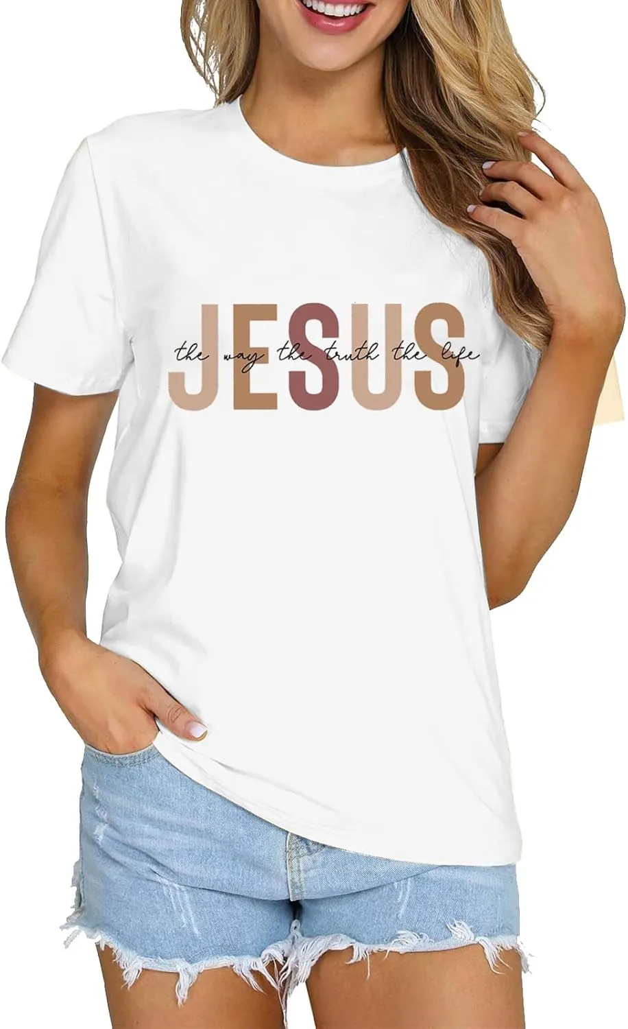 Christian Shirt for Women Jesus T-Shirt Jesus The Way The Truth The Life Retro Bible Verse Inspirational Tee Tops