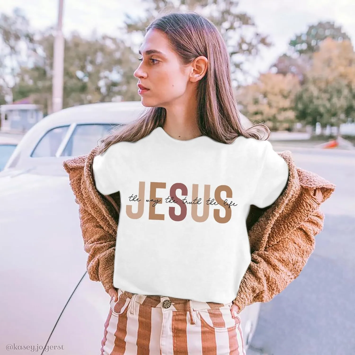 Christian Shirt for Women Jesus T-Shirt Jesus The Way The Truth The Life Retro Bible Verse Inspirational Tee Tops