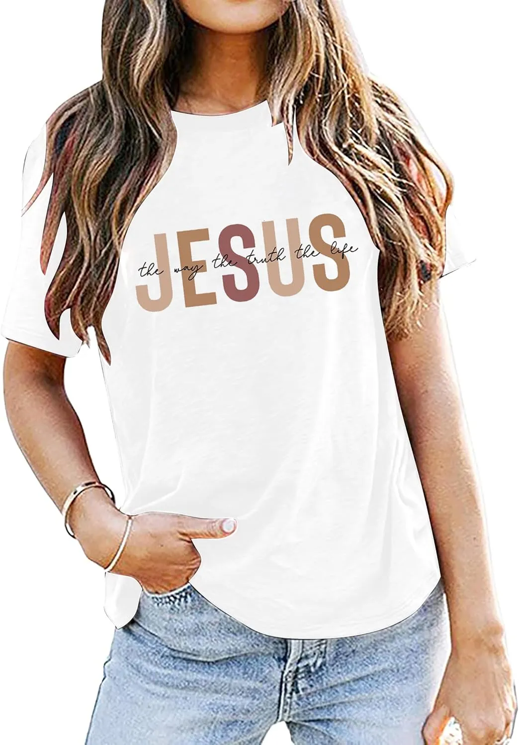 Christian Shirt for Women Jesus T-Shirt Jesus The Way The Truth The Life Retro Bible Verse Inspirational Tee Tops