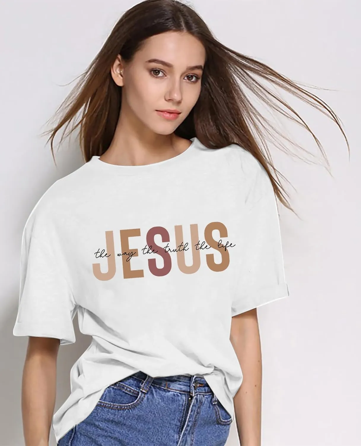 Christian Shirt for Women Jesus T-Shirt Jesus The Way The Truth The Life Retro Bible Verse Inspirational Tee Tops
