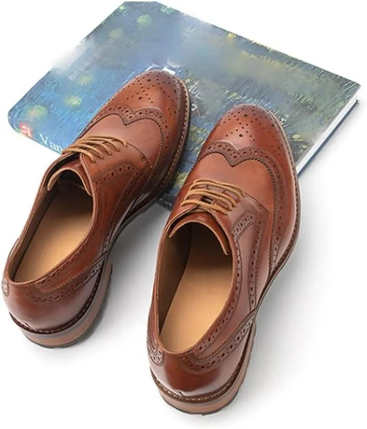 Chunky Heel Retro Carved Brogue Dress Shoes Business Lace-up Wedding Classic Oxford Comfortable Fashion
