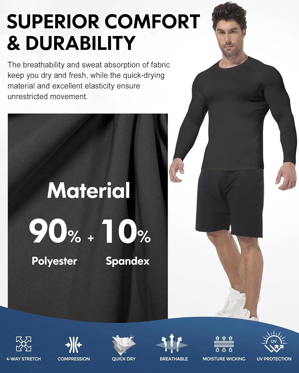 CL convallaria 5 Pack Mens Compression Shirt Workout Rash Guard Long Short Sleeve Undershirts for Athletic Gym Running